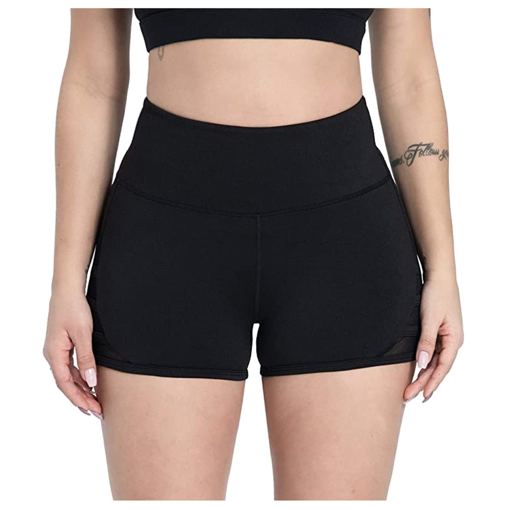 Women Sexy Thin Fitness Running Shorts Casual Ladies Slim High-Waist Summer Bottom Mesh Patchwork Shorts Bodycon Streetwear