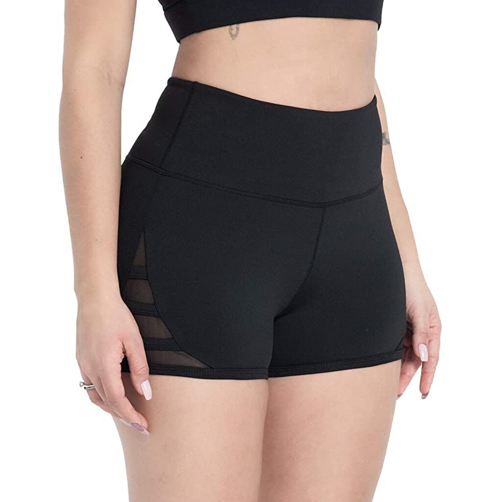 Women Sexy Thin Fitness Running Shorts Casual Ladies Slim High-Waist Summer Bottom Mesh Patchwork Shorts Bodycon Streetwear