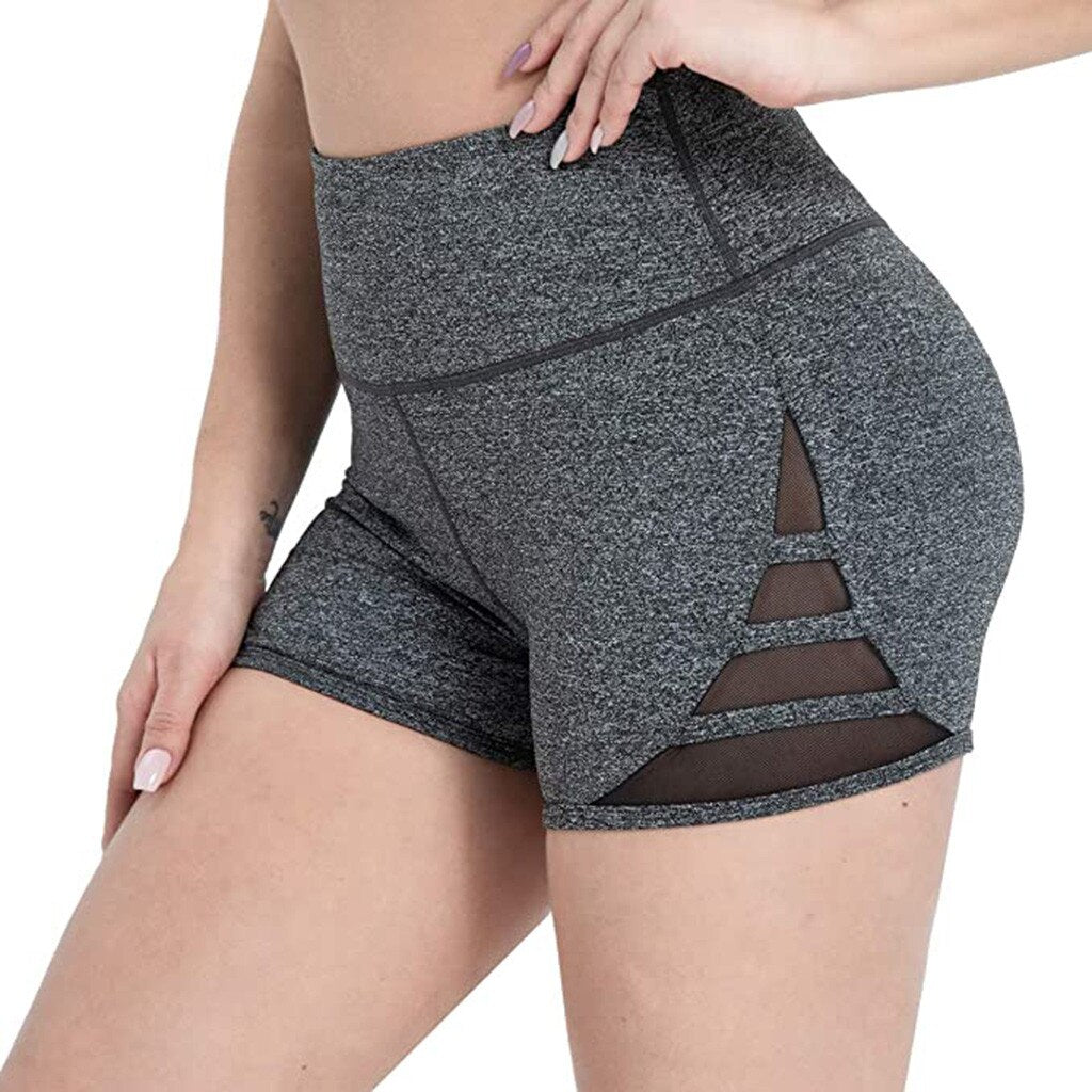 Women Sexy Thin Fitness Running Shorts Casual Ladies Slim High-Waist Summer Bottom Mesh Patchwork Shorts Bodycon Streetwear