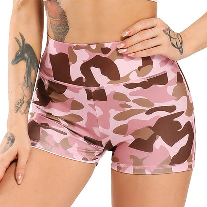Camouflage Leopard Pattern Printed Scrunch Booty Shorts High Waist Stretchhy Women&#39;s Sexy Stylish Gym Workout Clothes Yoga Pants