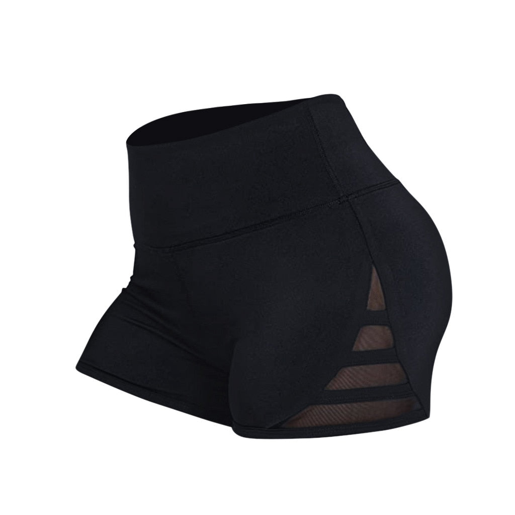 Women Sexy Thin Fitness Running Shorts Casual Ladies Slim High-Waist Summer Bottom Mesh Patchwork Shorts Bodycon Streetwear