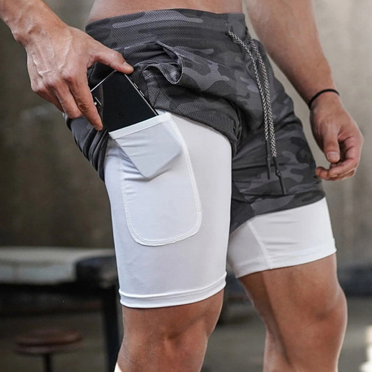 Men Jogging Fitness Shorts Sport Running Training Shorts Men’s Quick Drying Beach Gym Shorts 2 In 1 Exercise Sweatpants