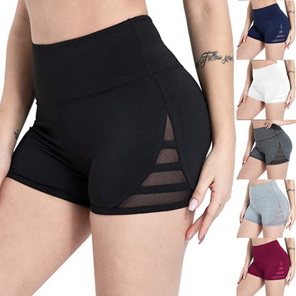 Women Sexy Thin Fitness Running Shorts Casual Ladies Slim High-Waist Summer Bottom Mesh Patchwork Shorts Bodycon Streetwear
